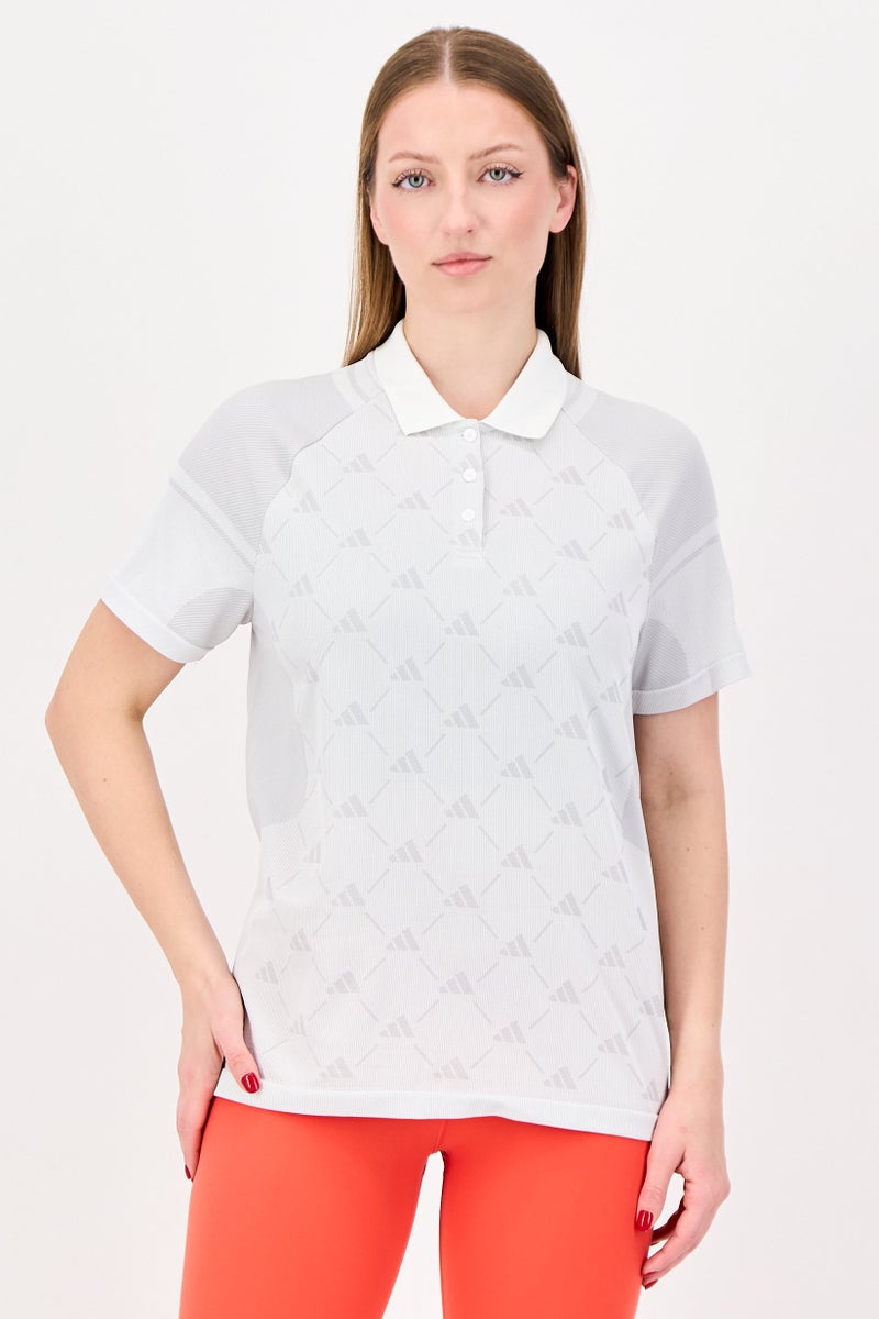 Adidas Women Sportswear Fit Short Sleeve Training Polo Shirt, Light Grey - Image 1